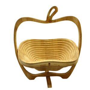 Apple Fruit Basket Trivet Vintage Brown Wood Apple Shaped Handheld Free Standing